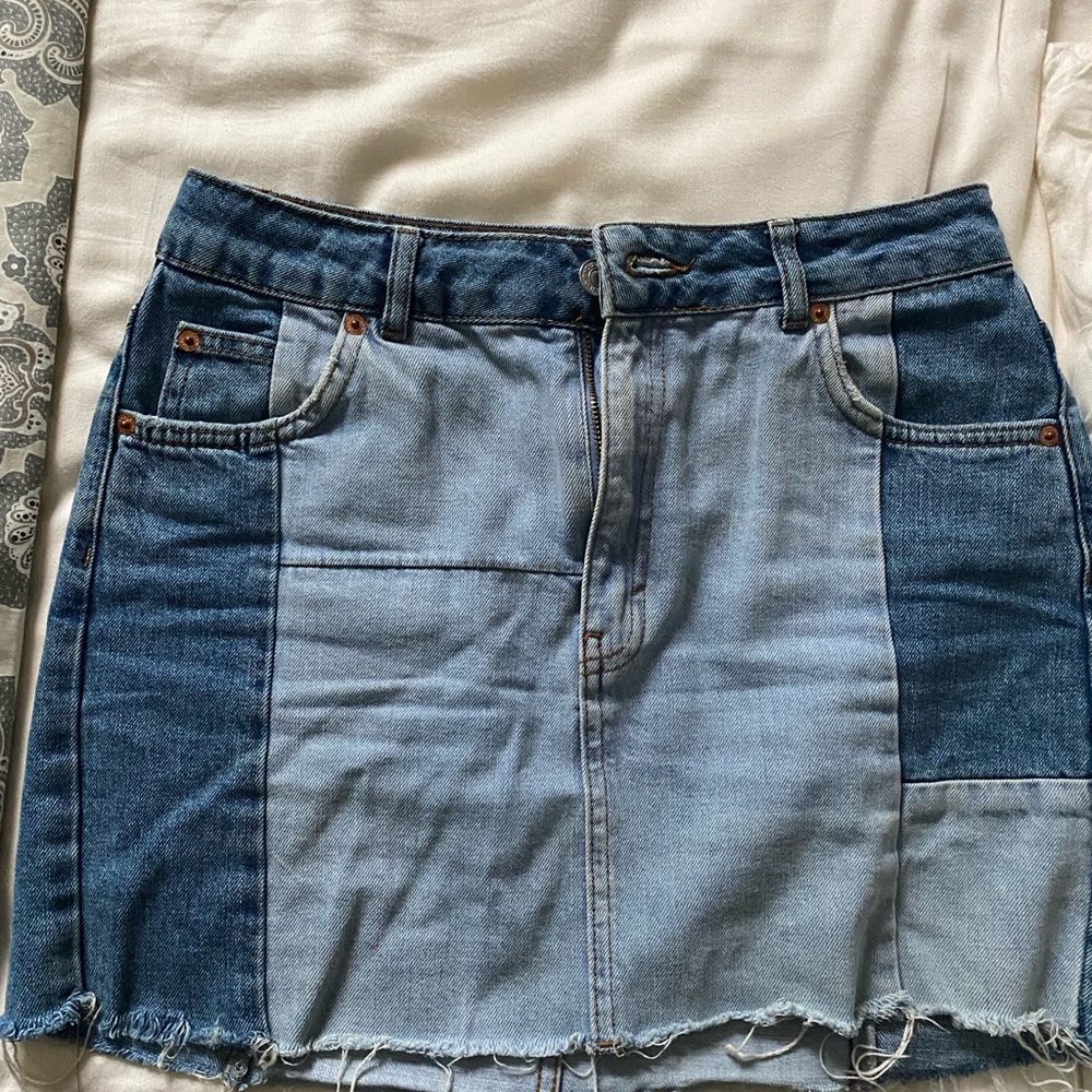 topShop nordstrom denim color block jean skirt
